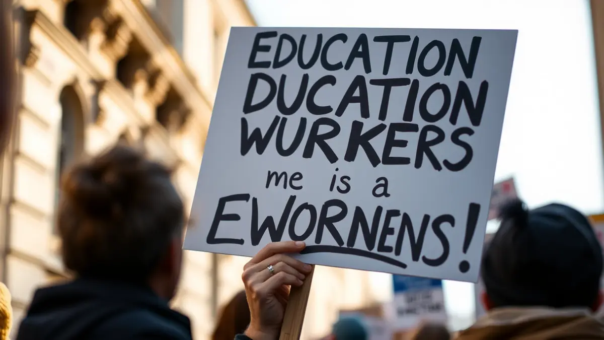 Generic image of a protest sign at a teachers' demonstration.