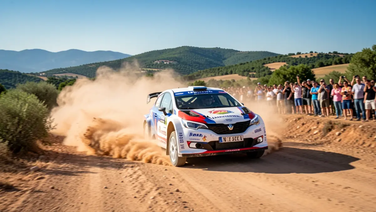 Generic image of a rally car on a dusty road.