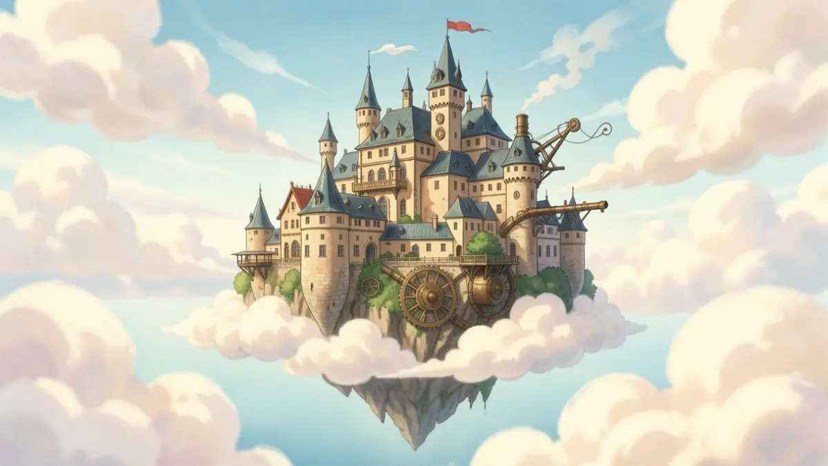Generic image of a floating castle inspired by Japanese animation.