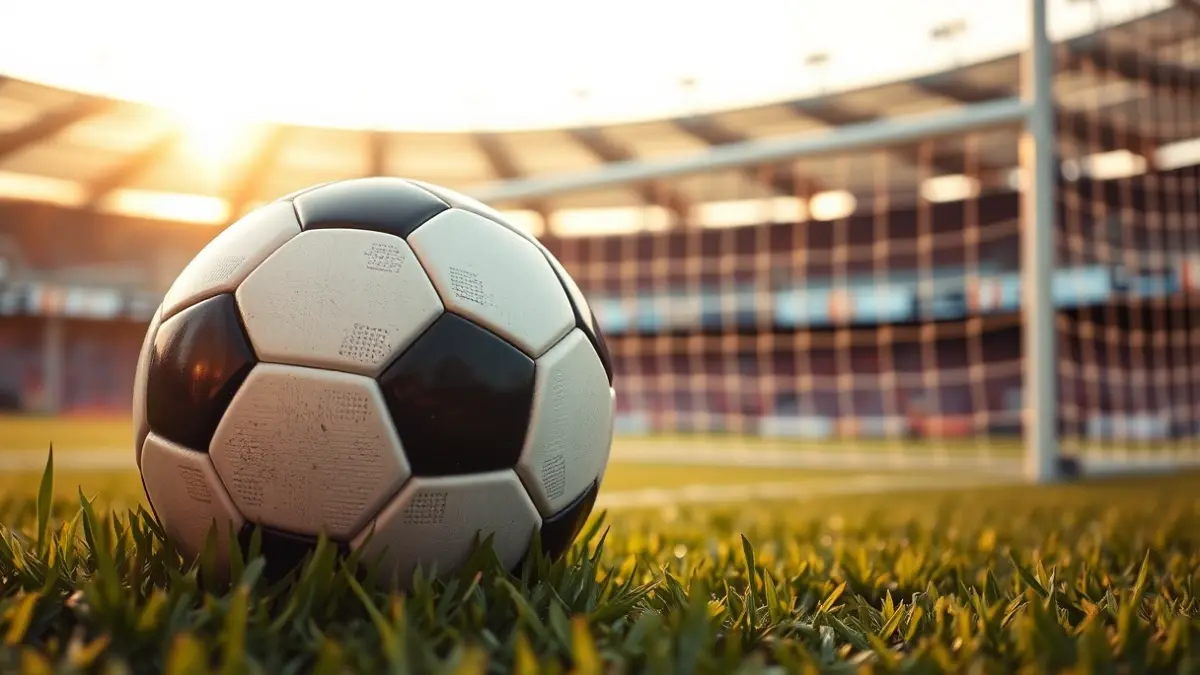Imagen genérica de un balón de fútbol en el césped de un campo, con la portería desenfocada al fondo.