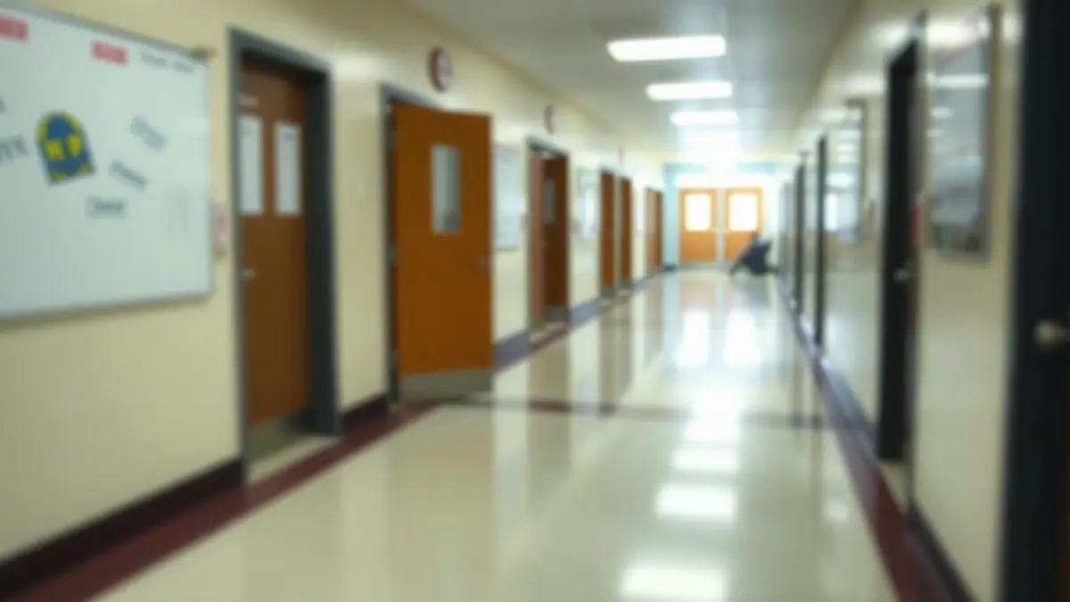 Generic image of a school hallway with closed doors, suggesting separation or different paths.