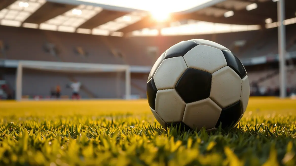 Imagen genérica de un balón de fútbol en el césped de un campo, con la portería desenfocada al fondo.