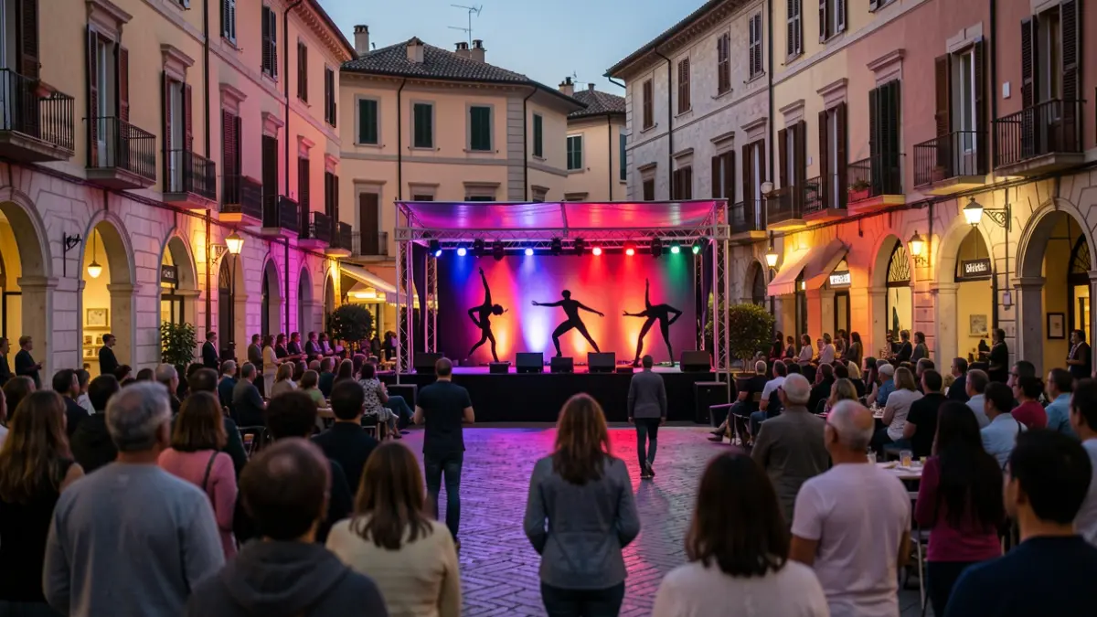 Imatge genèrica d'un festival de circ a l'aire lliure en una plaça mediterrània.