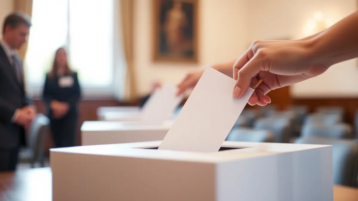 Imatge genèrica d'una urna de votació amb mans depositant vots, simbolitzant una decisió política.