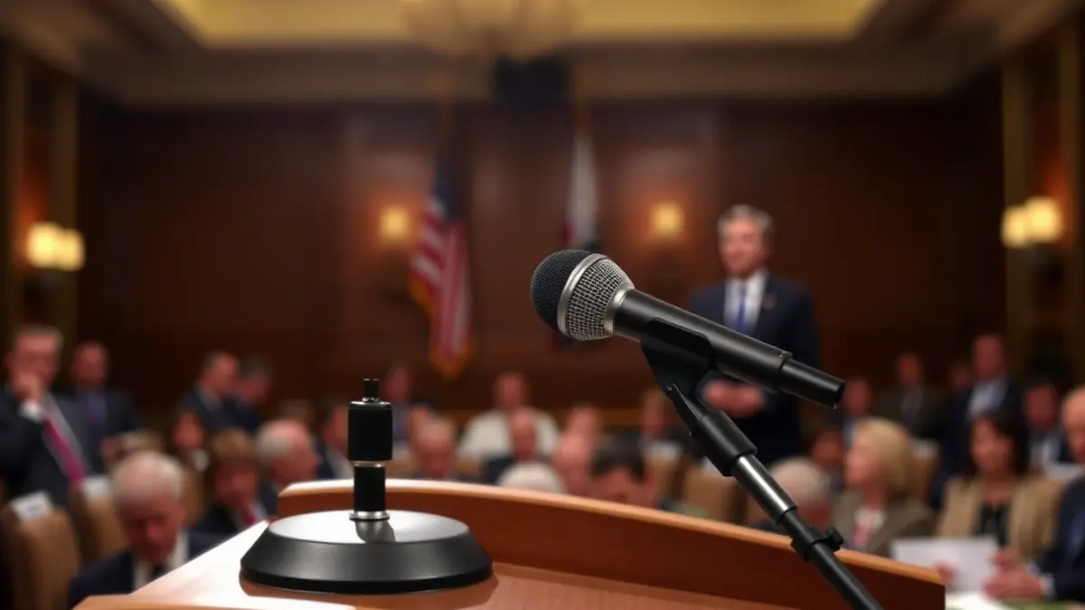 Generic image of a microphone on a podium, symbolizing a political event or conference.