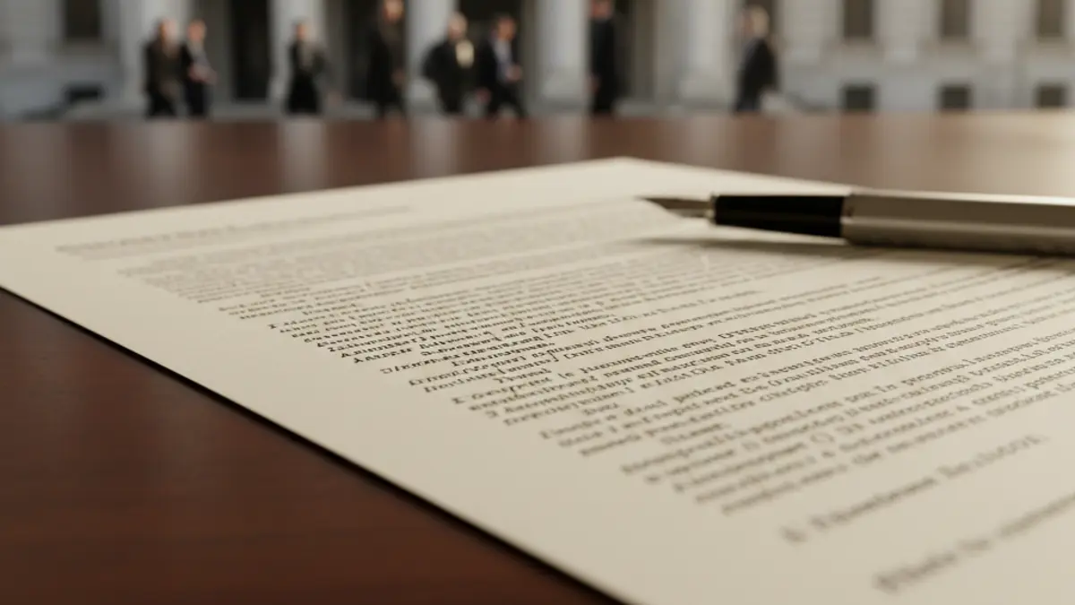 Generic image of an official document with a pen, with a city hall facade in the background, suggesting an administrative investigation.
