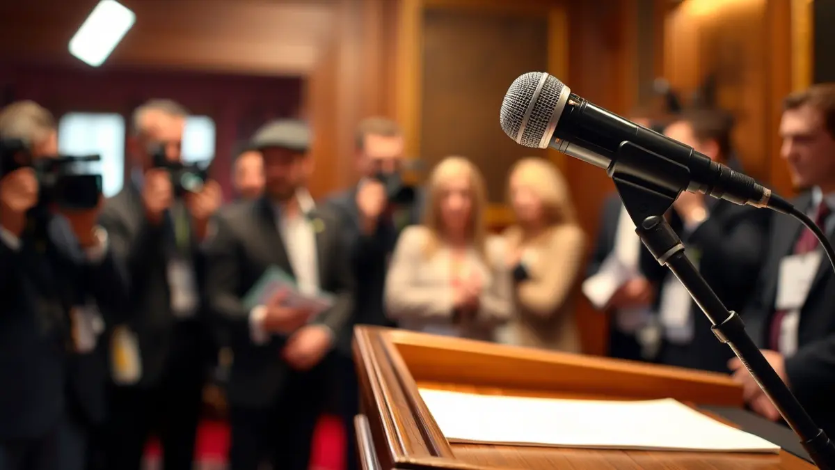 Generic image of a microphone on a podium during an informative breakfast.