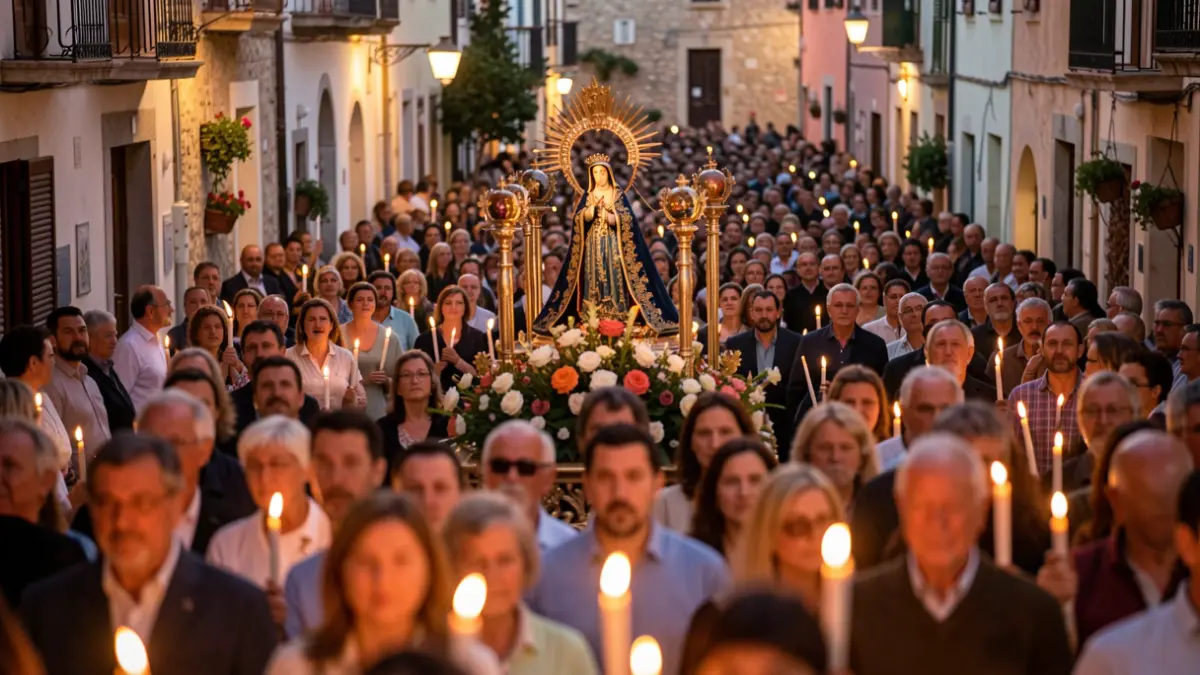 Imagen genérica de una procesión religiosa con una imagen de la Virgen.