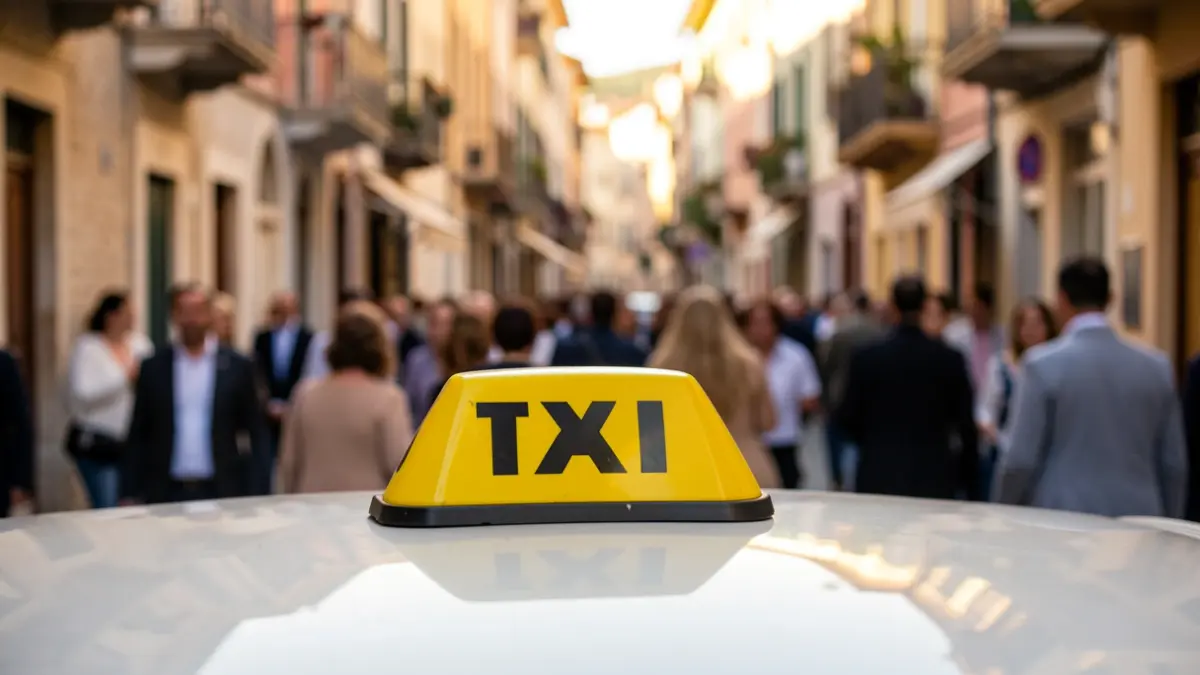 Generic image of a taxi sign in an urban setting.