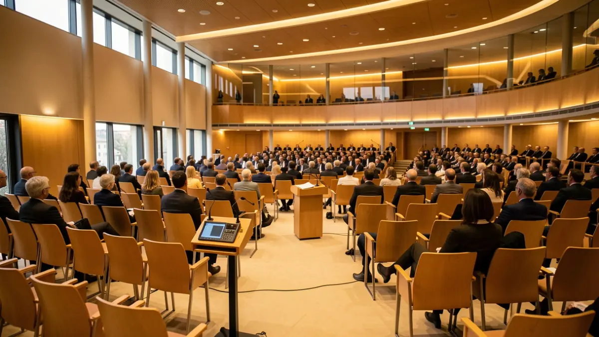 Generic image of a congress center with empty chairs.