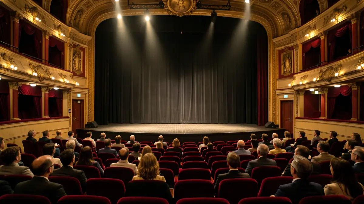 Imatge genèrica d'un escenari de teatre buit amb llums.
