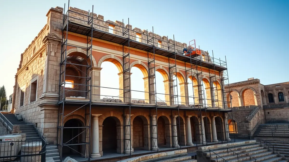 Imagen del Teatro Romano de Sagunto con obras de mejora y ampliación de aforo.
