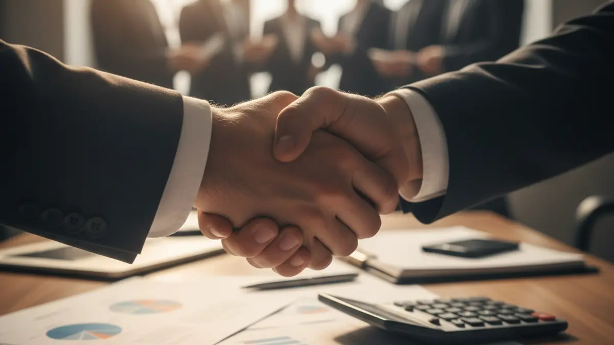 Imatge genèrica de mans encaixant sobre un escrit, simbolitzant acords econòmics i creixement.