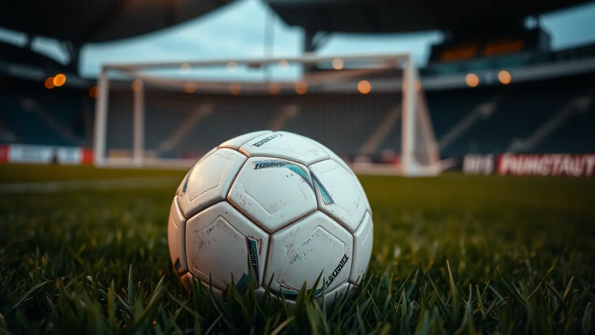Imagen genérica de un balón de fútbol en el césped de un estadio, con la portería desenfocada al fondo.