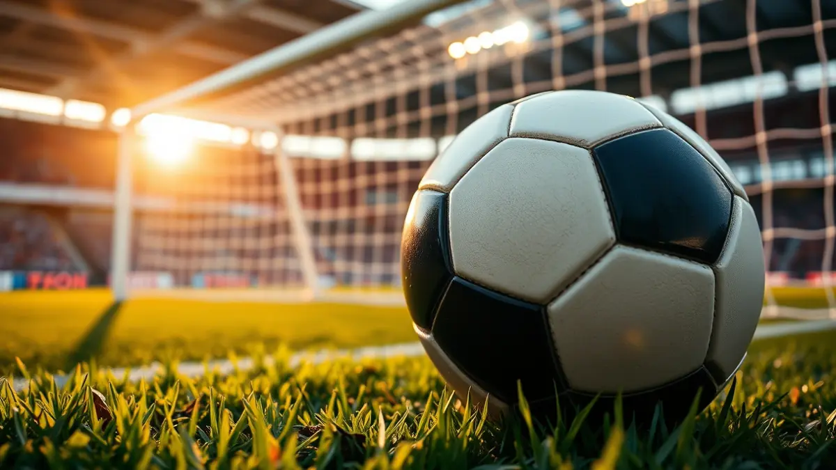 Imagen genérica de un balón de fútbol sobre el césped de un campo, con la portería desenfocada al fondo.