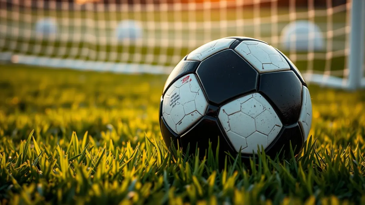 Imagen genérica de un balón de fútbol sobre el césped de un campo, con la portería desenfocada al fondo.