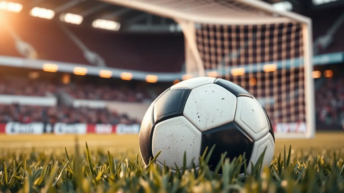 Generic image of a soccer ball on stadium grass.