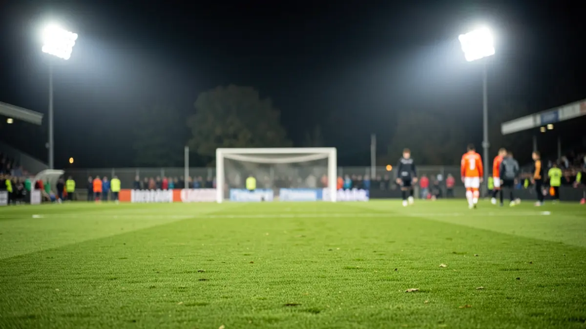 Generic image of a football pitch illuminated at night.