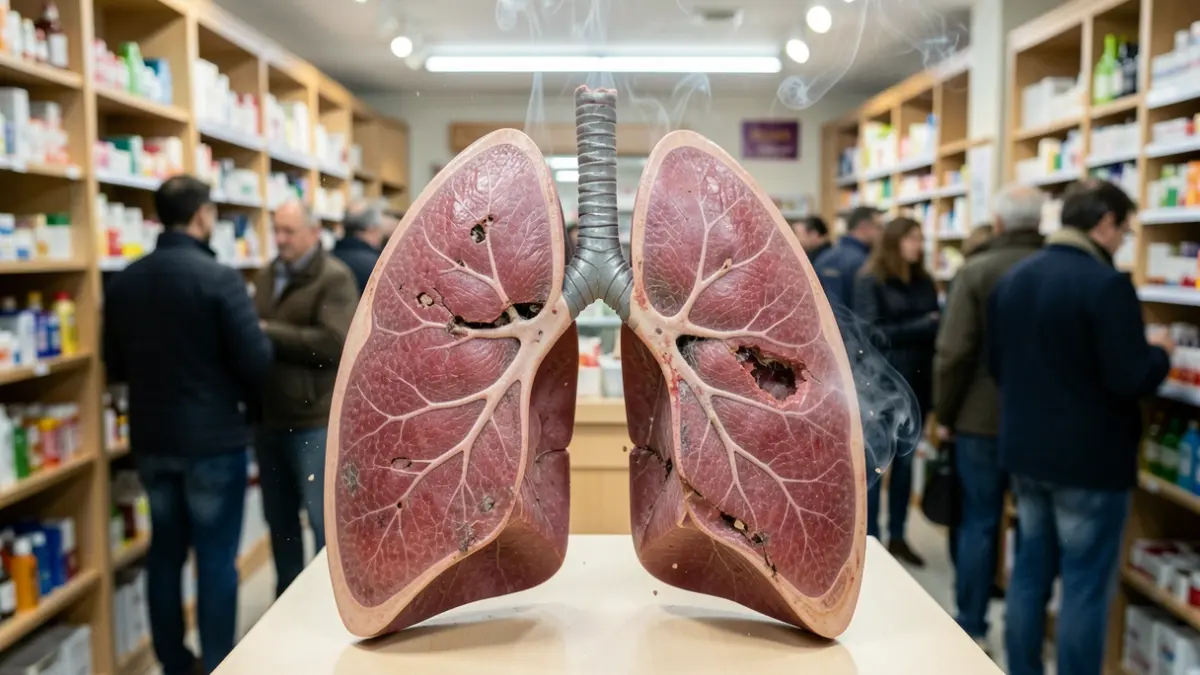 Image of a lung showing signs of accelerated aging due to smoking.