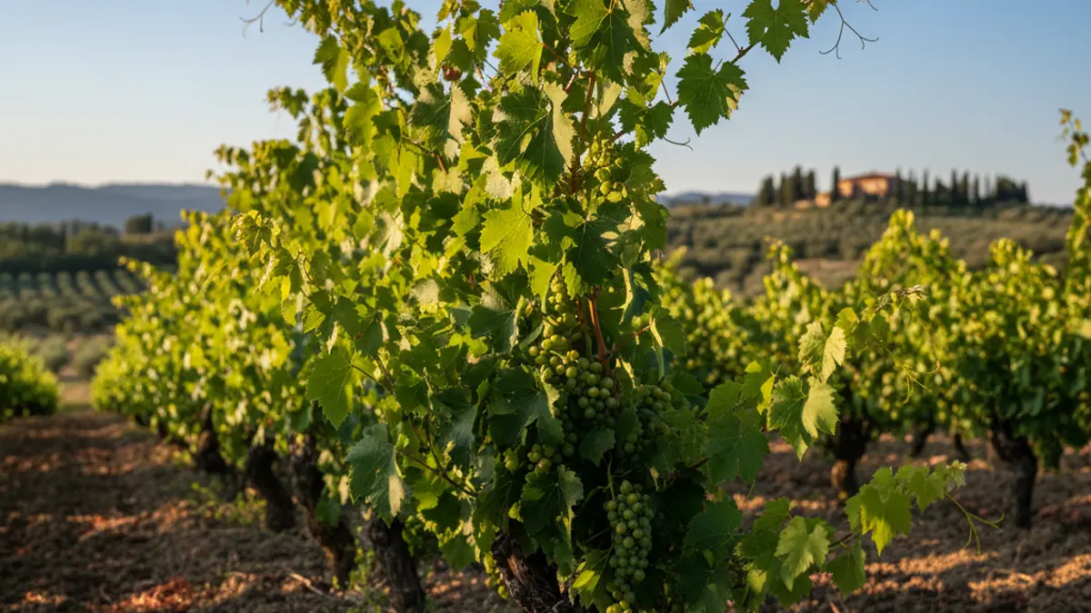 Imagen genérica de viñedos sanos en un campo de la Comunidad Valenciana, con tierra fértil y cielo azul.