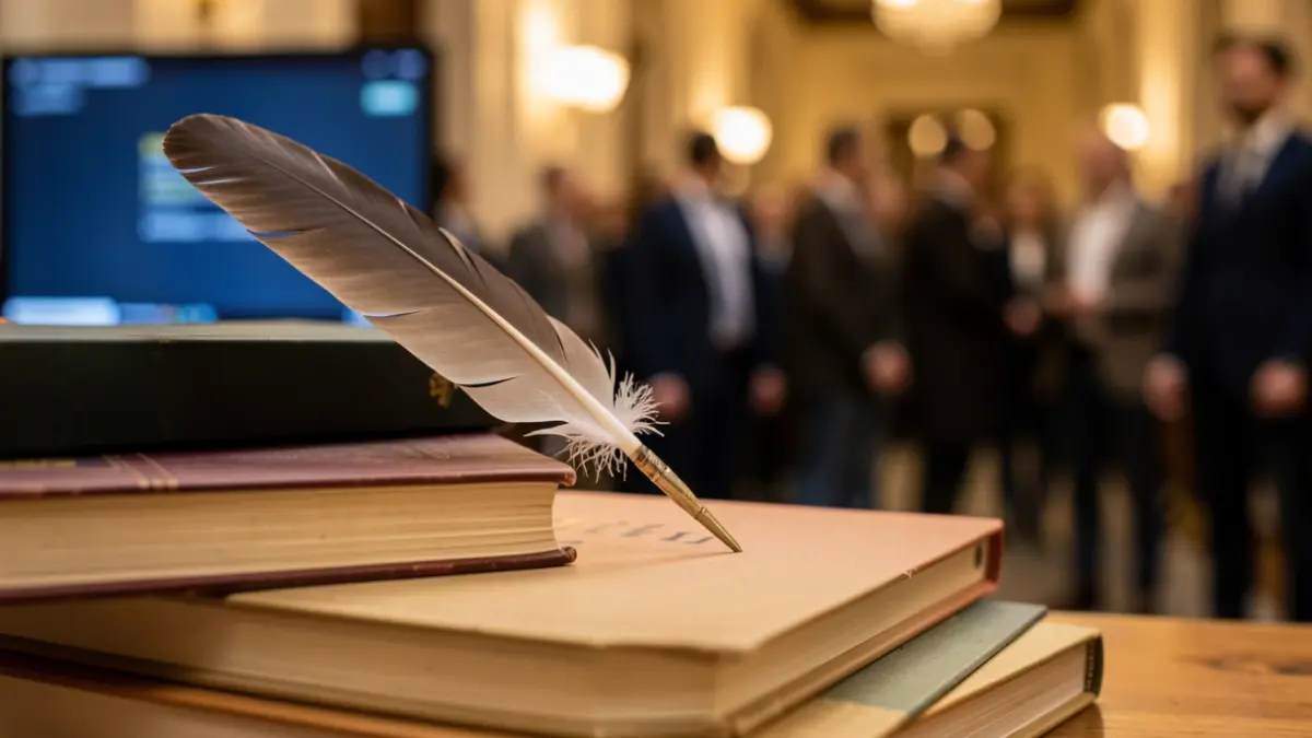 Imagen genérica de una pluma sobre libros.