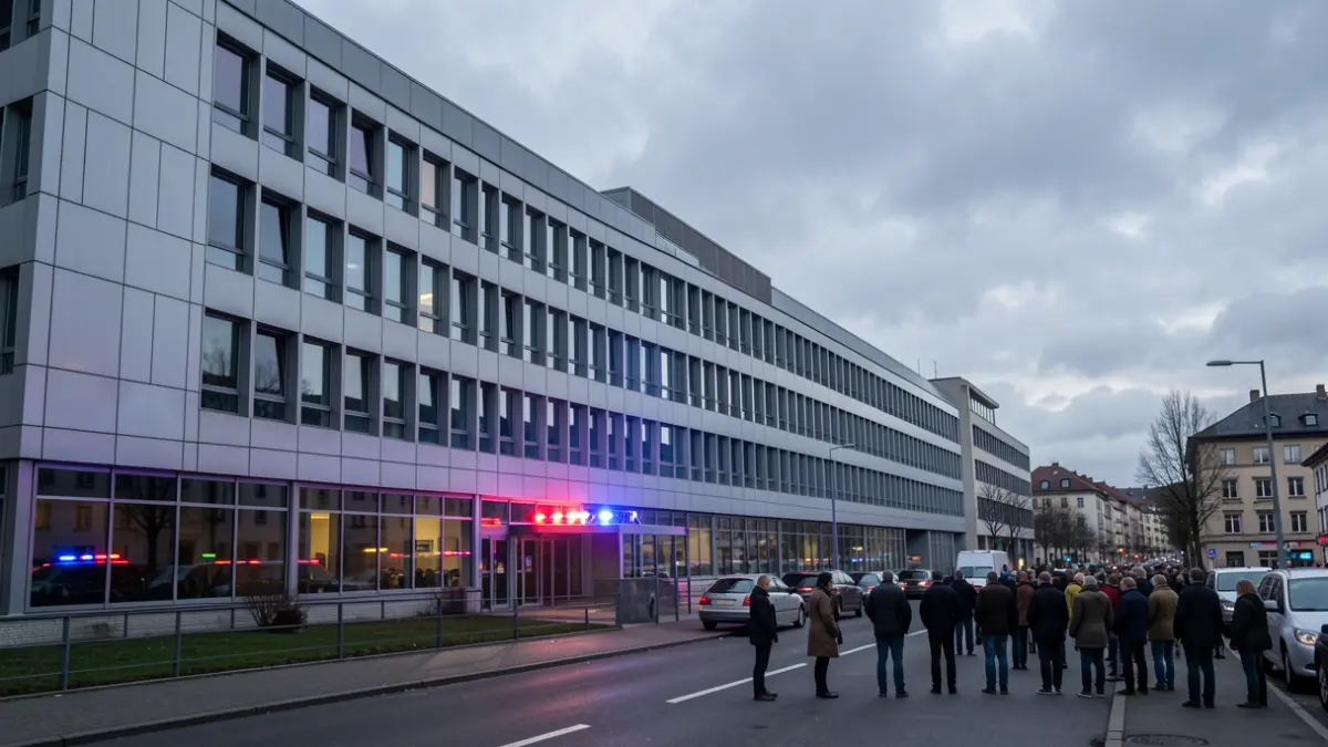 Generic image of a hospital with emergency lights.