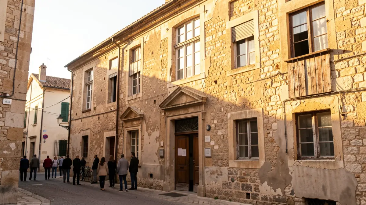 Generic image of a school building facade with Mediterranean architecture.