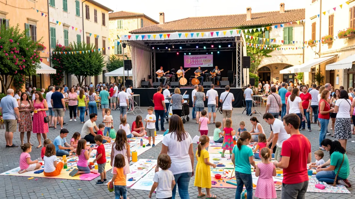 Generic image of a public square with families enjoying cultural and musical activities.