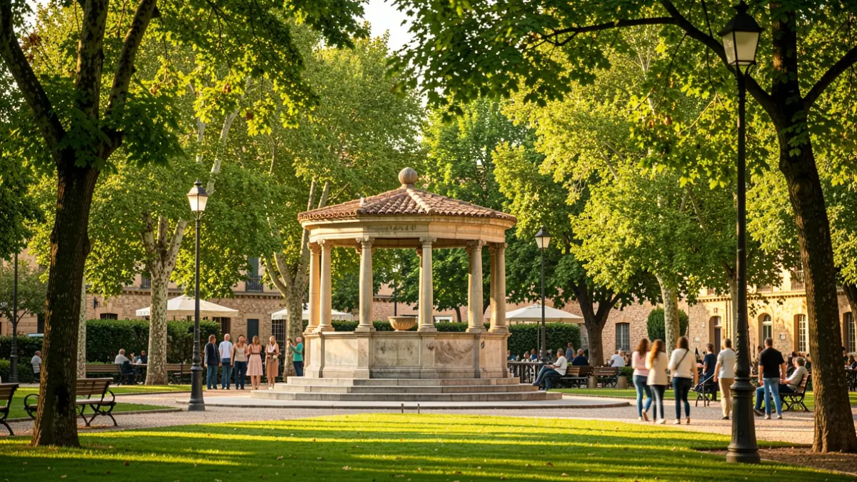 Generic image of an emblematic urban park with vegetation and architectural elements.