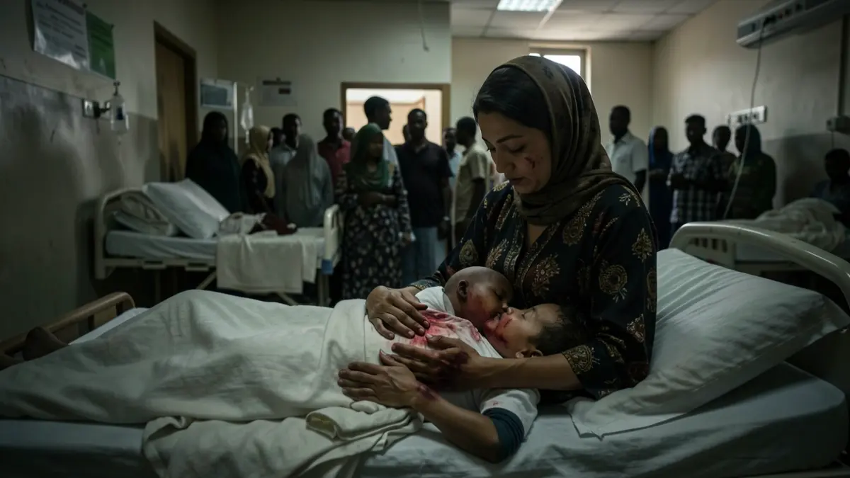 Madre dando el pecho a su hijo en un hospital de Somalia.
