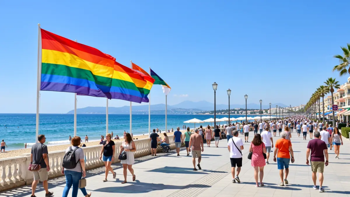 LGTBI flags waving on the Gandia promenade.