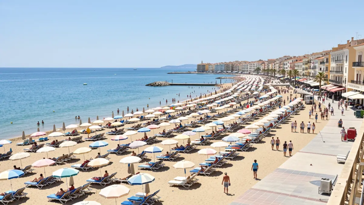 Panoramic view of Gandia beach with active services.