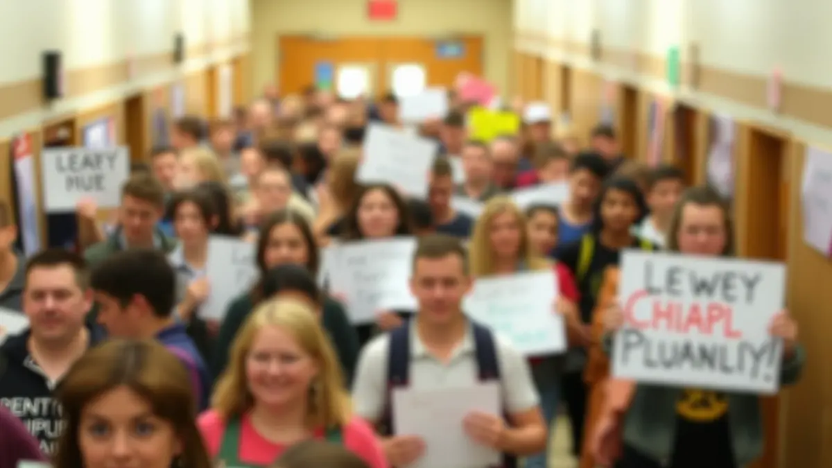 Generic image of a gathering of teachers, students, and families in an educational center.
