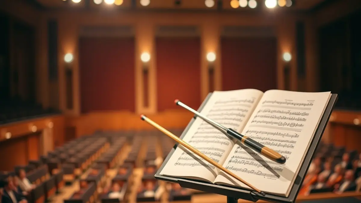 Imatge genèrica d'una batuta de director d'orquestra sobre un faristol amb una partitura.