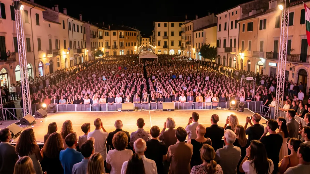 Imatge genèrica d'un concert nocturn amb públic borós.