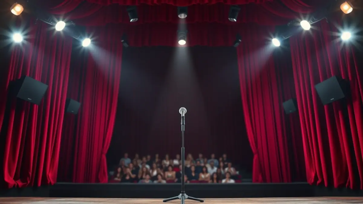 Generic image of a theater stage with red velvet curtains and spotlights, evoking a tribute.