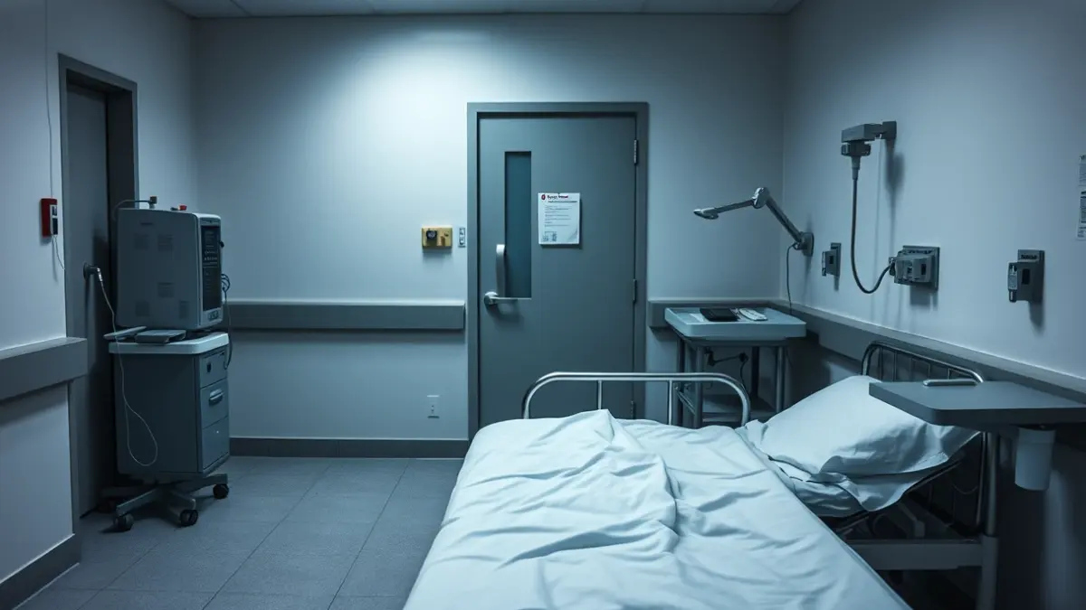 Imagen genérica de una habitación de hospital con equipo médico, sugiriendo aislamiento.