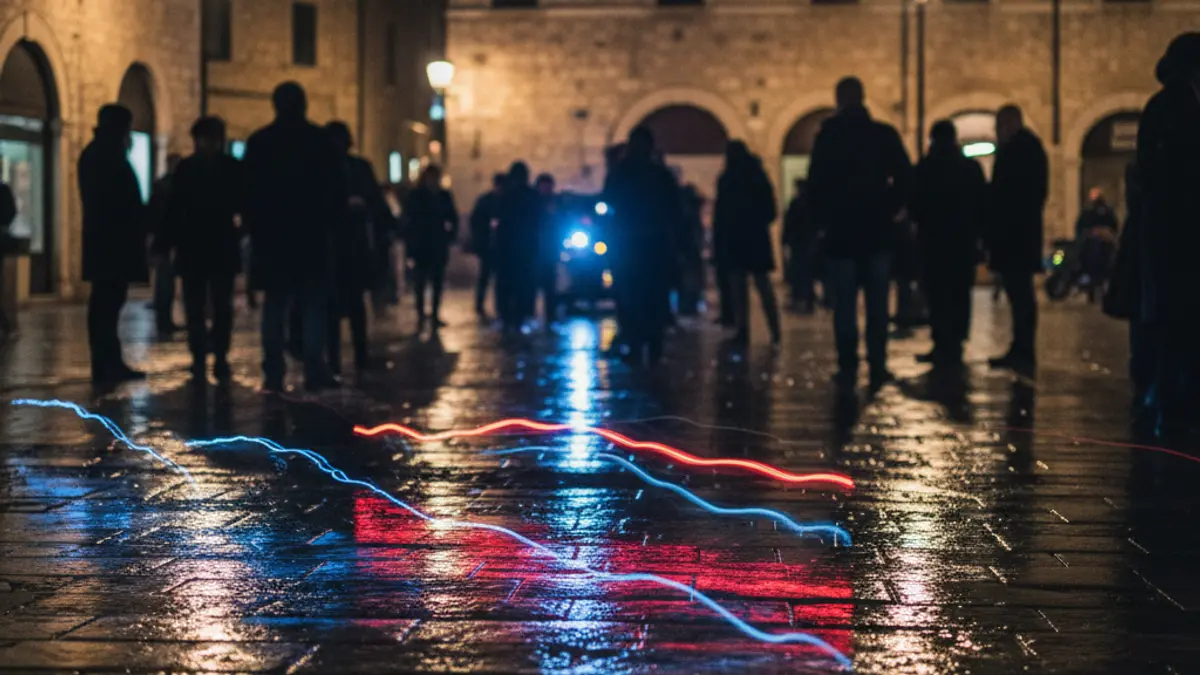 Imatge genèrica de llums d'emergència reflectint-se en un carrer de nit.