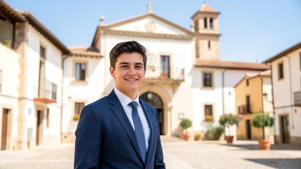 Generic image of a young politician in front of the La Pobla de Vallbona town hall.