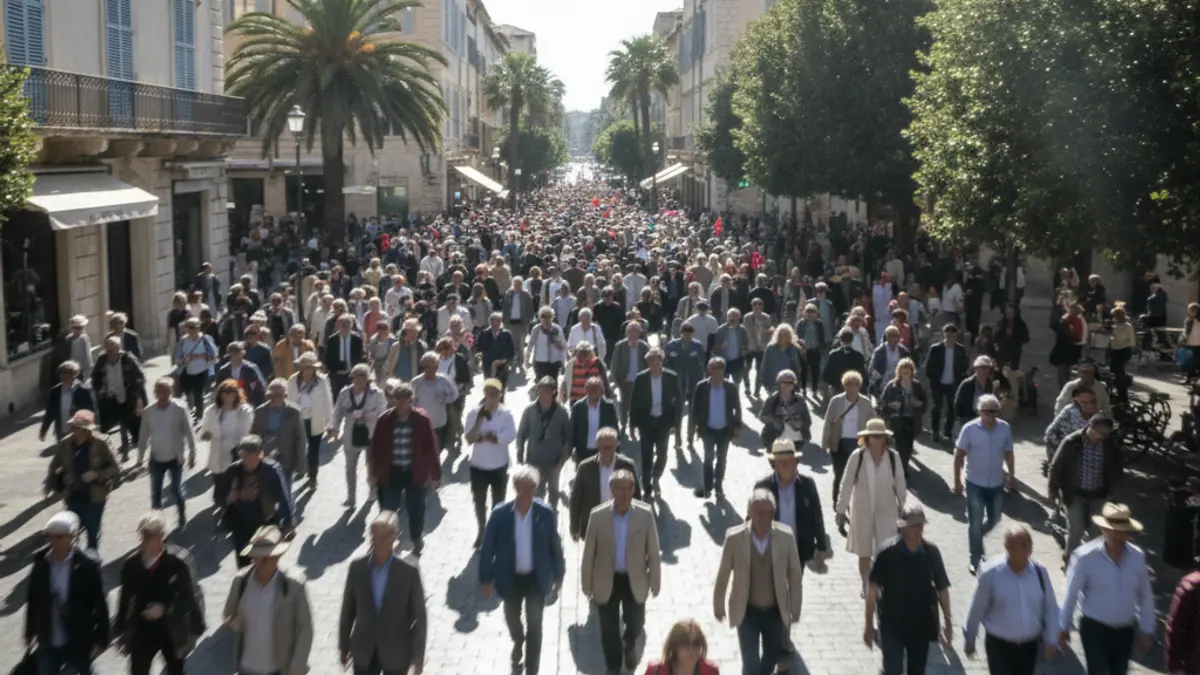 Imatge genèrica d'una manifestació de docents en un carrer d'una ciutat mediterrània.