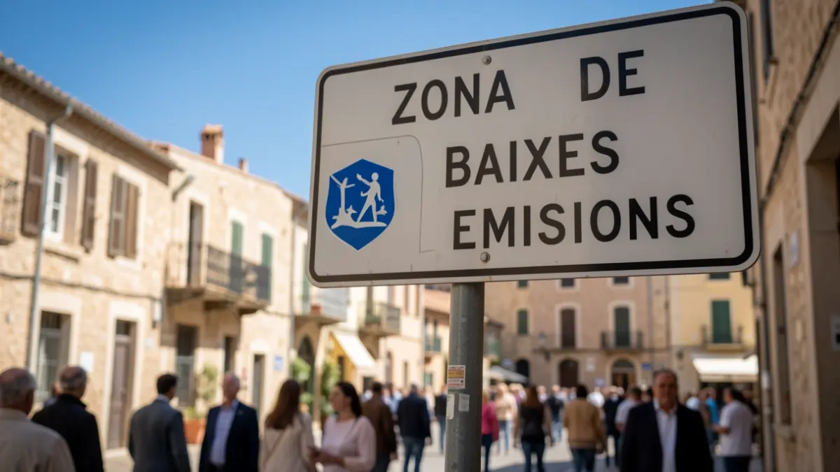 Señal genérica de Zona de Bajas Emisiones en un municipio mediterráneo.