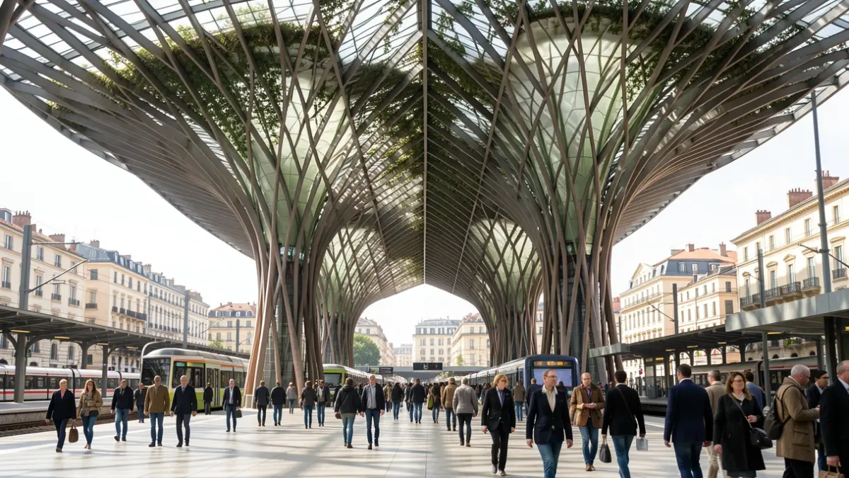 Generic image of a train station canopy with natural light.