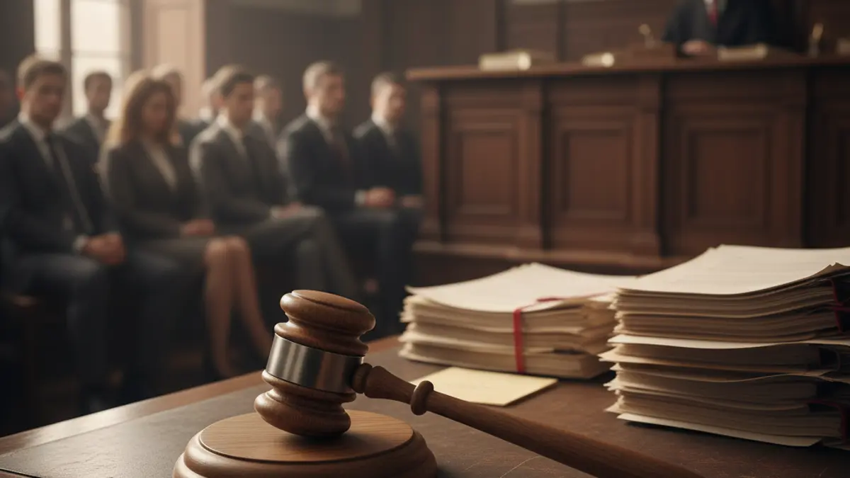 Imagen genérica de un mazo de juez sobre una mesa de madera en un tribunal.