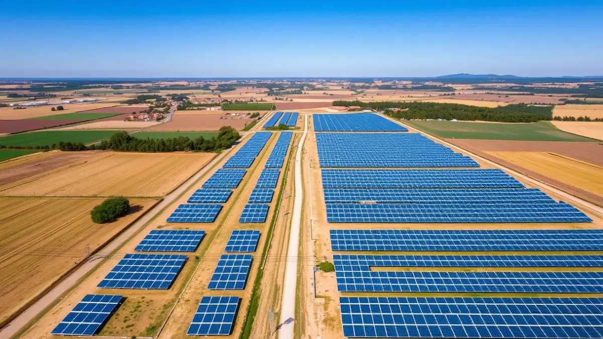 Imatge genèrica d'una planta solar amb panells fotovoltaics en un paisatge rural valencià.