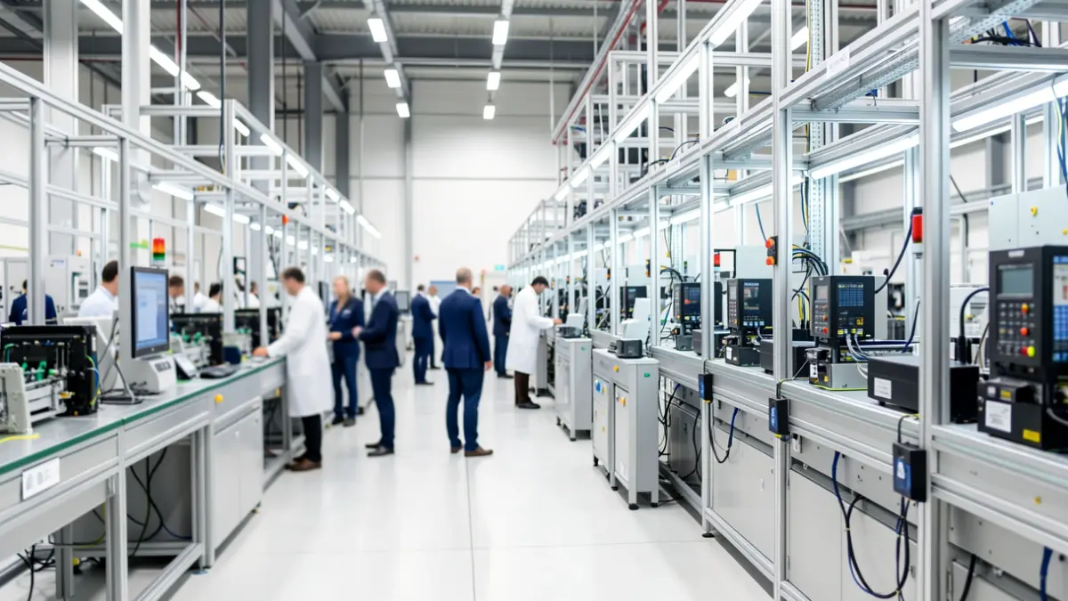 Generic image of a technological production plant with assembly lines.