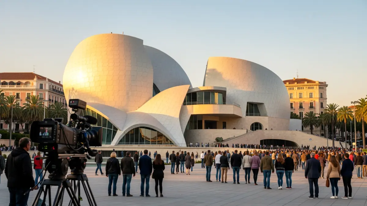Imatge genèrica de la Ciutat de les Arts i les Ciències de València amb elements de producció cinematogràfica.
