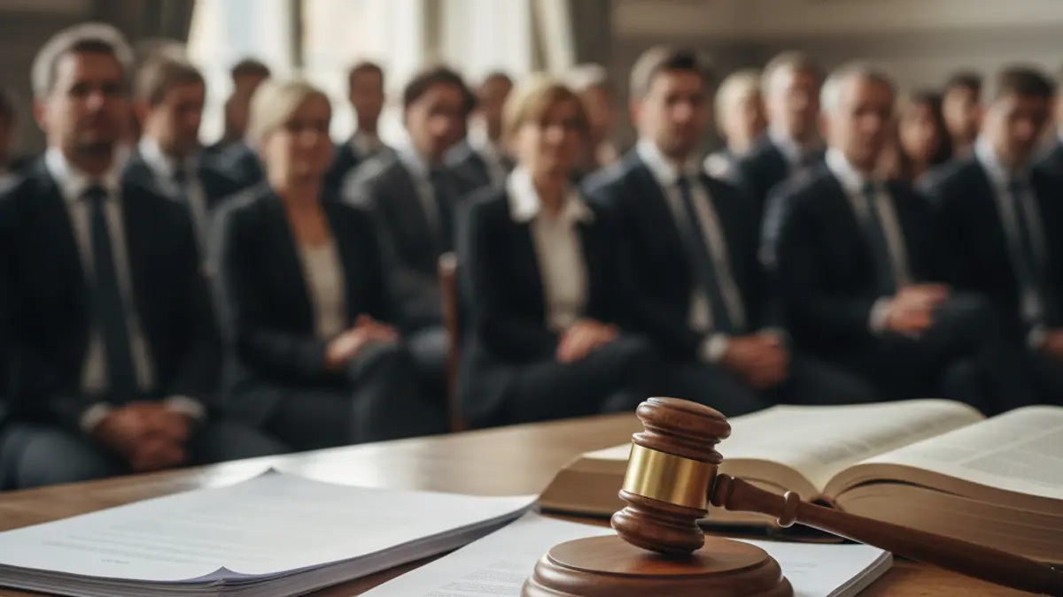 Imatge genèrica d'un martell de jutge sobre documents legals en un tribunal.