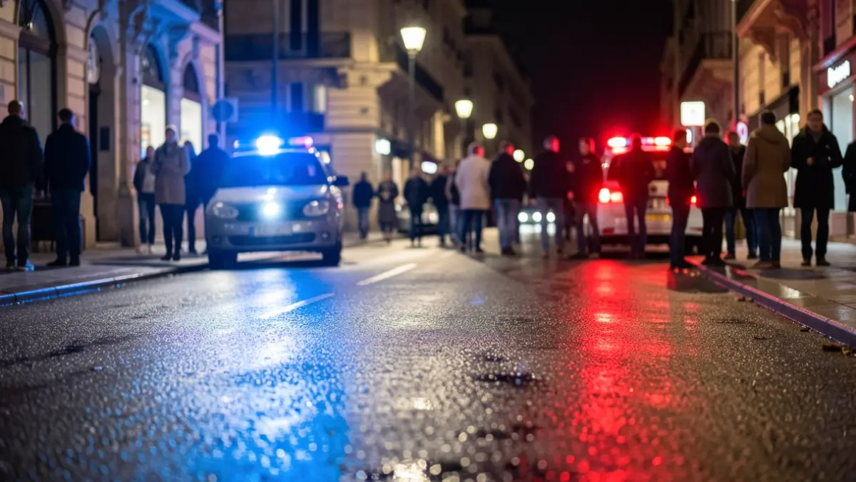 Generic image of police emergency lights reflecting on wet asphalt.