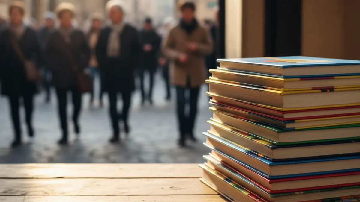 Imatge genèrica de llibres infantils apilats en una taula de fusta, amb llum càlida, suggerint un ambient de lectura acollidor.