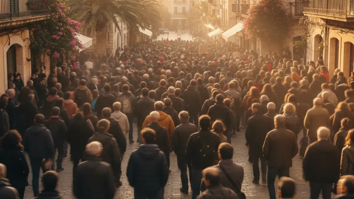 Generic image of a teachers' protest in a street of a Valencian city, with banners and mobilized people.